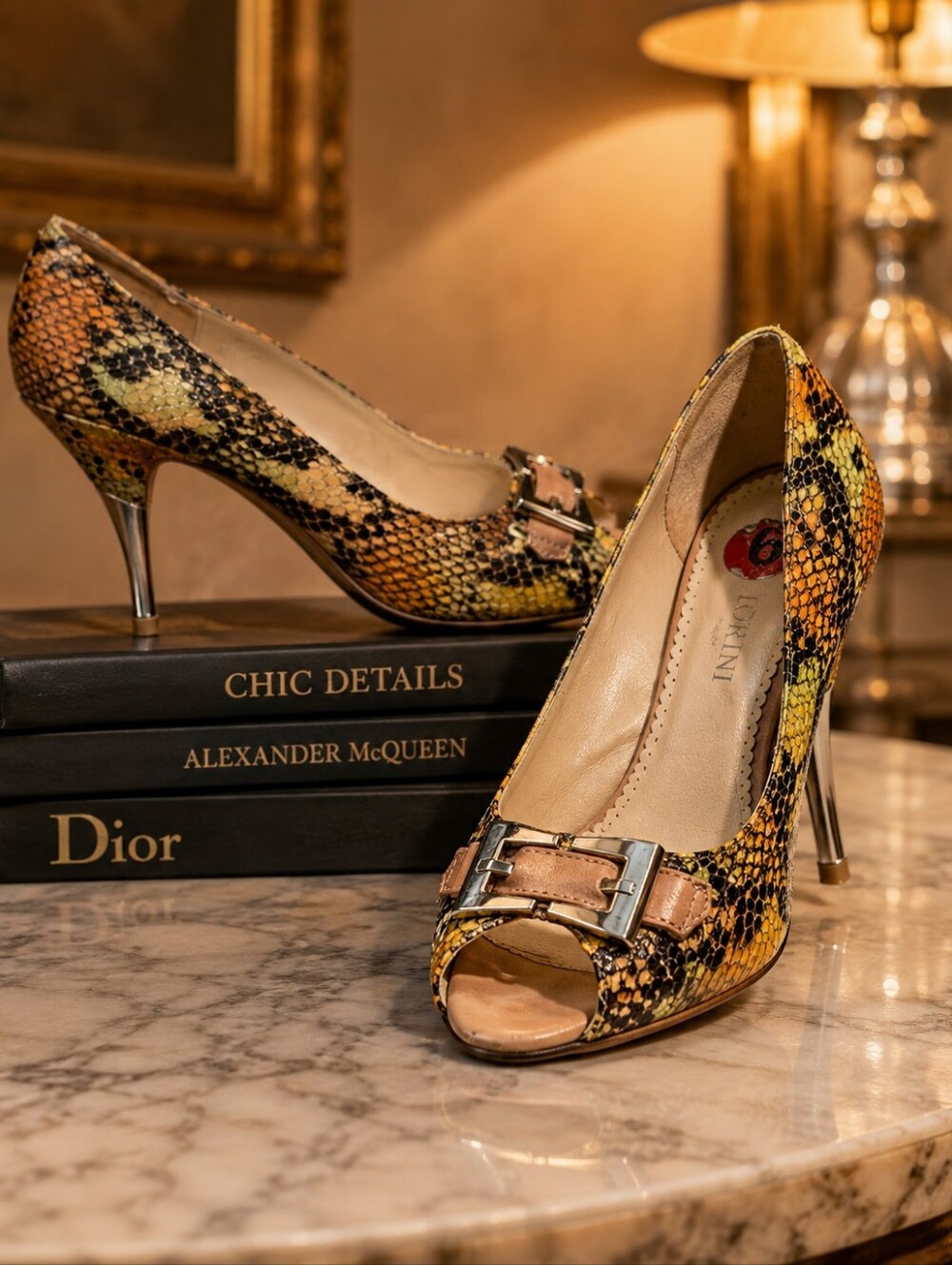 Elegant Snake Print Peep Toe Heels